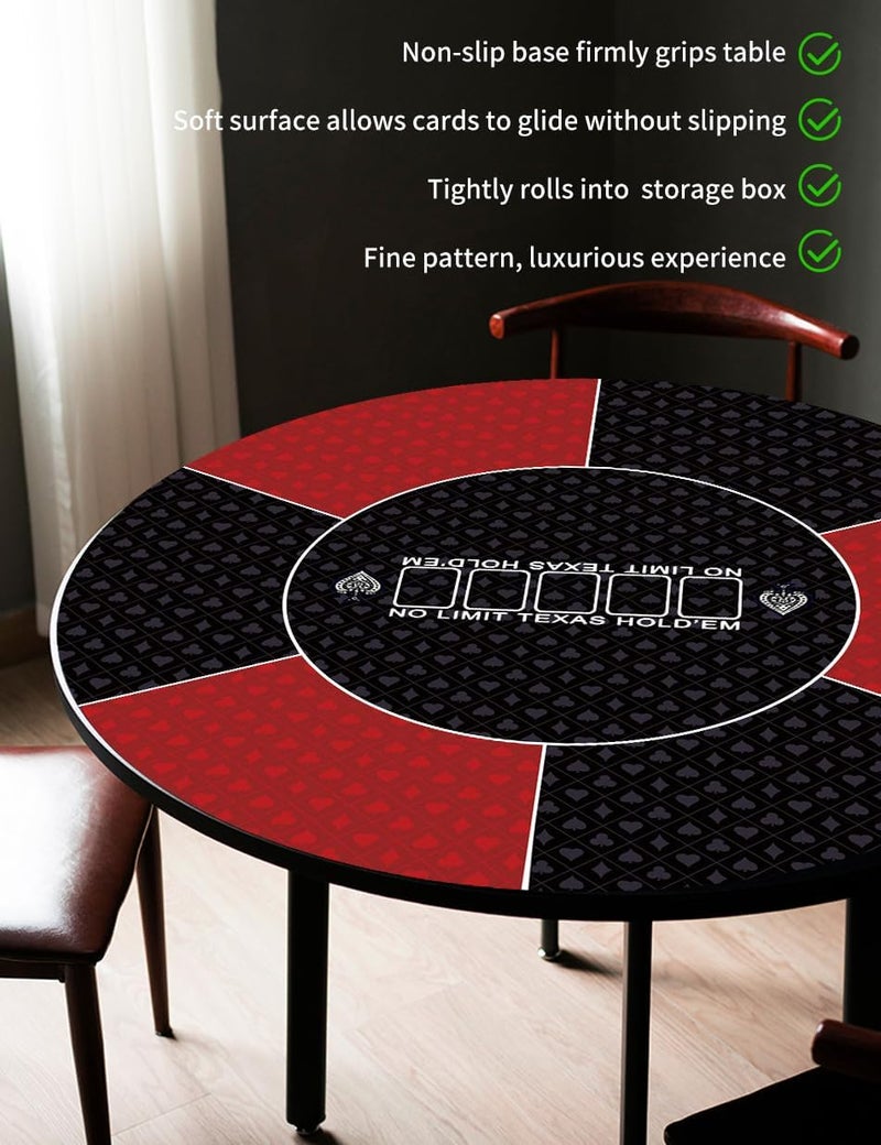 IKULE Texas Hold'em Poker Mat Water Repellent Portable Round Poker Table Top with Art Deco Layout Print Smooth Surface for Poker Games, Blackjack, Casin - Image 4
